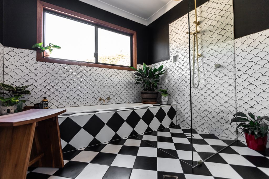 eclectic black and white bathroom interior design at she's got style interior designer brisbane