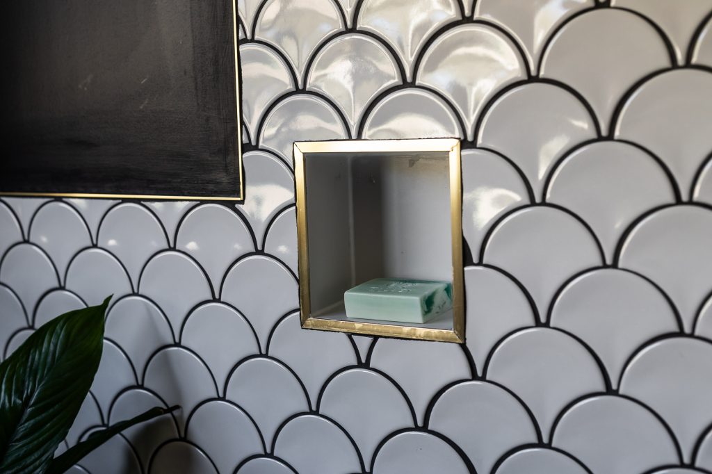 eclectic main bathroom fishscale tiles interior design project from she's got style brisbane