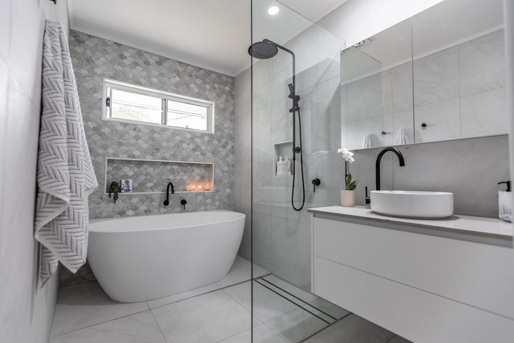 modern marble bathroom renovation designed by she's got style interior design brisbane